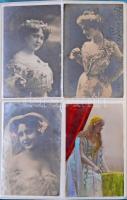 96 db RÉGI motívum képeslap albumban: hölgyek / 96 pre-1945 motive postcards in an album: ladies