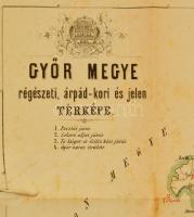 1873 Győr megye régészeti, árpád-kori és jelen térképe. M. kir. Államnyomda. Szakadással: 45x52 cm