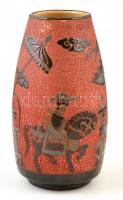 Jelzett kínai váza, mázas kerámia, apró hibákkal, m: 23 cm
