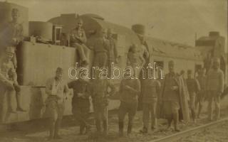 Osztrák-magyar katonák páncélvonat mellett / Panzerzug / WWI Austro-Hungarian K.u.K. military, soldiers next to a panzer train (armored train). photo