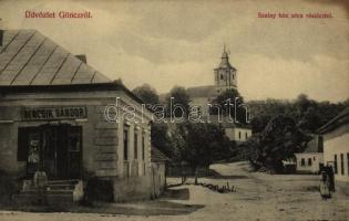 1910 Gönc, Szalay ház, utca, templom, Bencsik Sándor üzlete