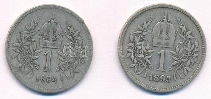 Ausztria 1893-1894. 1K Ag "Ferenc József" (2x) T:2-,3
Austria 1893-1894. 1 Corona Ag &quo...