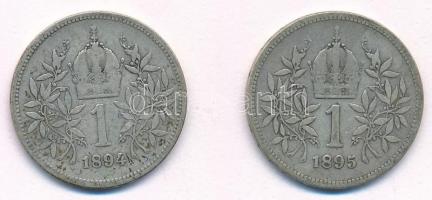 Ausztria 1894-1895. 1K Ag "Ferenc József" (2x) T:2-
Austria 1894-1895. 1 Corona Ag "...