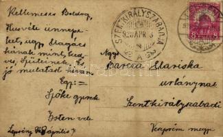 1928 Húsvéti üdvözlet! / Easter greeting with romantic couple (kis sarokhiány / small corner shortag...