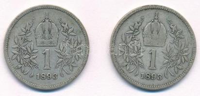Ausztria 1893. 1K Ag "Ferenc József" (2x) T:2-,3
Austria 1893. 1 Corona Ag "Franz Jo...