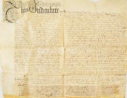 cca 1830 Anglia: Tanoncszerződés nagy méretű pergamen oklevélen, kissé megviselt állapotban 60x50 cm