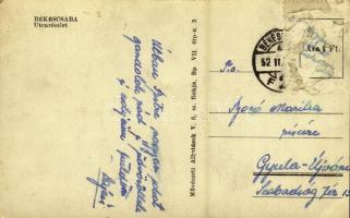 1952 Békéscsaba, utca, automobil, kerékpáros hölgy, 53. sz. áruda és háztartási bolt. Művészeti Alko...