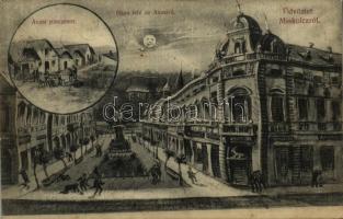 1906 Miskolc, Hazafelé az Avasról, Avasi Pincesor, gyógyszertár. Részeges humoros művészlap