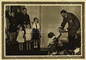 Adolf Hitler with little children and Hitlerjugend. NSDAP German Nazi Party propaganda 6+19 Ga. + So. Stpl