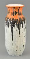 Gorka Lívia (1925-2011): Narancs-fekete váza. Festett mázas kerámia, jelzett, apró mázhiánnyal, kopásnyomokkal, m: 29,5 cm