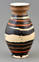 Gorka Lívia (1925-2011): Narancs-fekete csíkos váza. Festett mázas kerámia, jelzett, apró mázhiánnyal, alján lepattanással, m: 27 cm