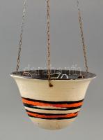 Gorka Lívia (1925-2011):Csíkos kaspó. Festett mázas kerámia, jelzett, belül kopásnyomokkal, m:11 cm, d:16 cm
