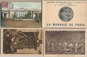 47 db RÉGI francia képeslap (2 füzet): pénzverdék, főleg Párizs / 47 pre-1945 French postcards (2 booklets), mostly Paris, royal mints, coin making