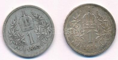 Ausztria 1893-1914. 1K Ag "Ferenc József" (2xklf) T:2,2-
Austria 1893-1914. 1 Corona Ag &...