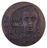 DN "Dr. Csík Ferenc 1913-1945 / Dr. Csík Ferenc emlékverseny Sopron" kétoldalas Br plakett, eredeti tokban. Szign.: RK (81mm) T:1-