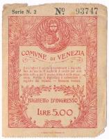 Olaszország / Velence DN 5L szükségpénz T:III Italy / Venice ND 5 Lire necessity note C:F