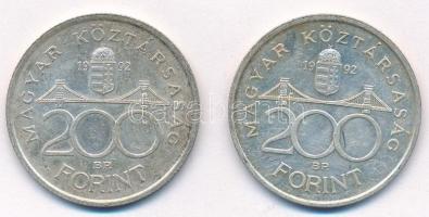 1992. 200Ft Ag "MNB" (2x) T:1- kis patina, kis ph. Adamo F13