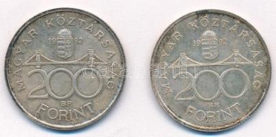 1992. 200Ft Ag "MNB" (2x) T:1- patina, kis ph. Adamo F13