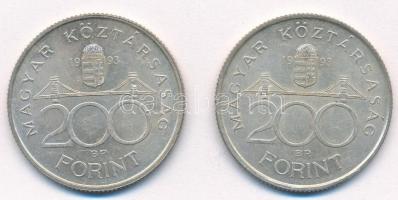 1993. 200Ft Ag "MNB" (2x) T:1- kis patina Adamo F13