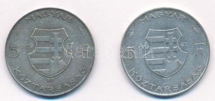 1947. 5Ft Ag "Kossuth" (2x) T:1-,2- kis patina Adamo F8.1