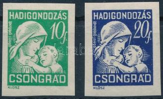 Csongrád 1941 10f és 20f Hadigondozás bélyegek használatlan, fogazatlan próbanyomatai