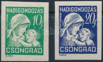 Csongrád 1941 10f és 20f Hadigondozás bélyegek használatlan, fogazatlan próbanyomatai