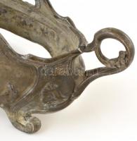 cca 1910  szecessziós ón jardiniere, jelzés nélkül, kopott, üvegbetét nélkül, 24×9 cm, m: 11,5 cm