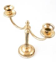 Ezüstözött alpakka két ágú gyertyatartó párban, jelzés nélkül, m: 23 cm, h:26 cm (2×)