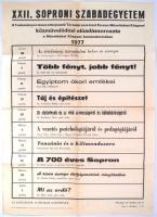 1977 XXII. Soproni Szabadegyetem előadásainak plakátja, Sopron, Győr-Sopron megyei Nyomda Vállalat, megjelent 200 példányban, hajtásnyomokkal, 58x41 cm.
