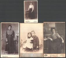 cca 1890-1910 4 db keményhátú portré fotó soproni műtermekből (Rupprecht Mihály, Stagl Ferenc (2db), Brückner József), az egyik fotó széle vágott, 16x10 cm és 10x6 cm közötti méretben.