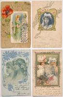11 db RÉGI motívumlap: hölgyek, vegyes minőség / 11 pre-1945 motive postcards: ladies, mixed quality