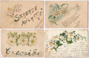 7 db RÉGI motívumlap: litho virág, vegyes minőség / 7 pre-1902 motive postcards: litho flowers, mixed quality