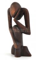 Gondolkodó, afrikai fa faragás, jelzés nélkül, m: 17,5 cm