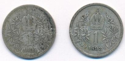 Ausztria 1893-1894. 1K Ag "Ferenc József" (2x) T:2-,3
Austria 1893-1894. 1 Corona Ag &quo...