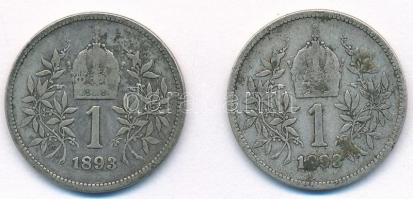 Ausztria 1893. 1K Ag "Ferenc József" (2x) T:2-,3
Austria 1893. 1 Corona Ag "Franz Jo...