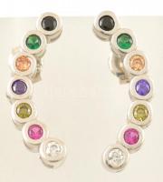 Ezüst(Ag) félköríves fülbevalópár, apró színes kövekkel, jelzett, h: 2,2 cm, bruttó: 2,8 g