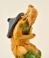 Kínai pecázó bölcs (bot nélkül), kézzel festett kerámia, jelzés nélkül, apró lepattanásokkal, m:10 c...