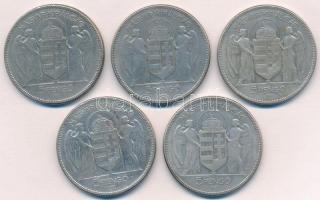 1930. 5P Ag "Horthy jobbra" (5x) T:3 Adamo P8