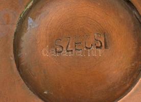 Szécsi iparművész réz váza, jelzett,  m: 20 cm