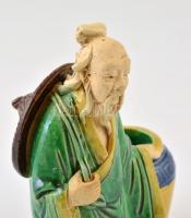 Kínai bölcs padlóvázával, kézzel festett kerámia, jelzés nélkül, kopásnyomokkal, m:8,5 cm