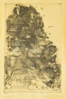 Csohány Kálmán (1925-1980): Szürke ló, rézkarc, papír, jelzett,foltos, üvegezett keretben, 29×19 cm