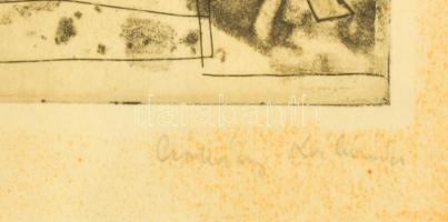 Csohány Kálmán (1925-1980): Szürke ló, rézkarc, papír, jelzett,foltos, üvegezett keretben, 29×19 cm