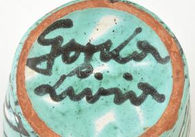 Gorka Lívia (1925-2011): Türkiz csikós váza. Festett mázas kerámia, jelzett, apró máz hibákkal, m:18...