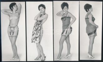 cca 1973 Böbe incselkedős kedvében, szolidan erotikus felvételek, 7 db vintage fotó, 15x6,5 cm