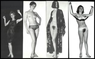 cca 1972 Hét leány - egy bugyi, szolidan erotikus felvételek, 7 db vintage fotó,14,5x6,5 cm és18x12 cm között