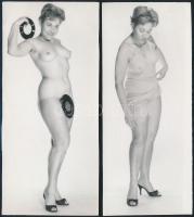 cca 1969 A nagyi privát vetkőzőszáma, szolidan erotikus felvételek, 7 db vintage fotó, 17,5x7,2 cm