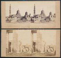 cca 1870 Egyiptom, 4 db vintage sztereo képpár, minden kép feliratozva, 7,5x7,5 cm, karton 8x17 cm
