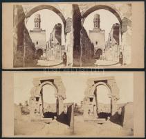 cca 1870 Egyiptom, 4 db vintage sztereo képpár, minden kép feliratozva, 7,5x7,5 cm, karton 8x17 cm