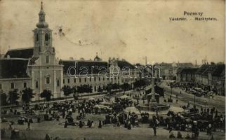 Pozsony, Pressburg, Bratislava; Vásár tér, templom, piac / Marktplatz / market square, church