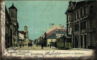 Pozsony, Pressburg, Bratislava; Kórház utca, villamos / street, tram (Rb)